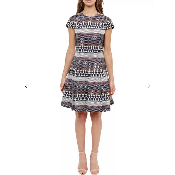 Ted Baker Glity Metallic Jacquard Pleated Skater Dress Size 4 NWT - Picture 1 of 12